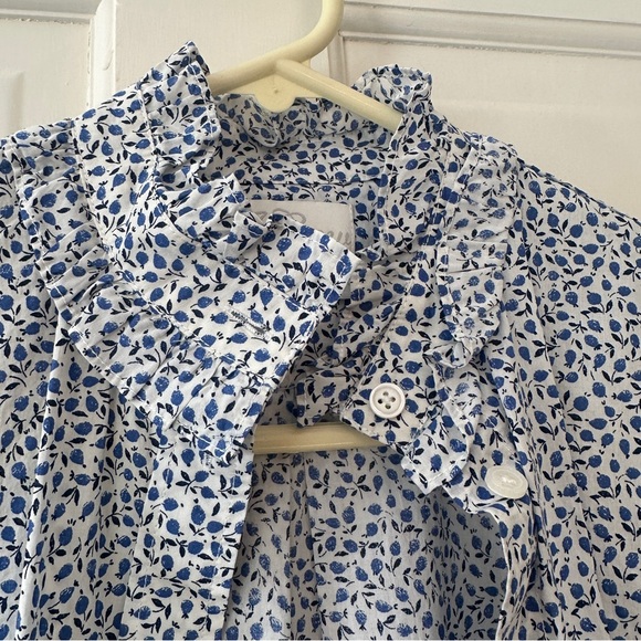 J Crew Liberty button down ruffle collar blouse blue and white floral size 4 - Picture 6 of 8